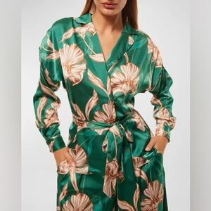 MISA Los Angeles Farah Floral Satin Long-Sleeve Wrap Top, NWT SIZE L
